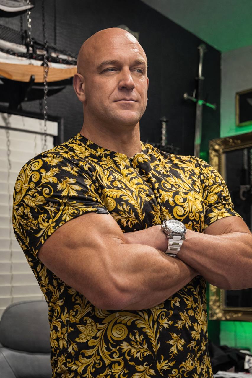 Gold and black baroque print power mesh polo shirt with a fitted silhouette for luxury and statement styling