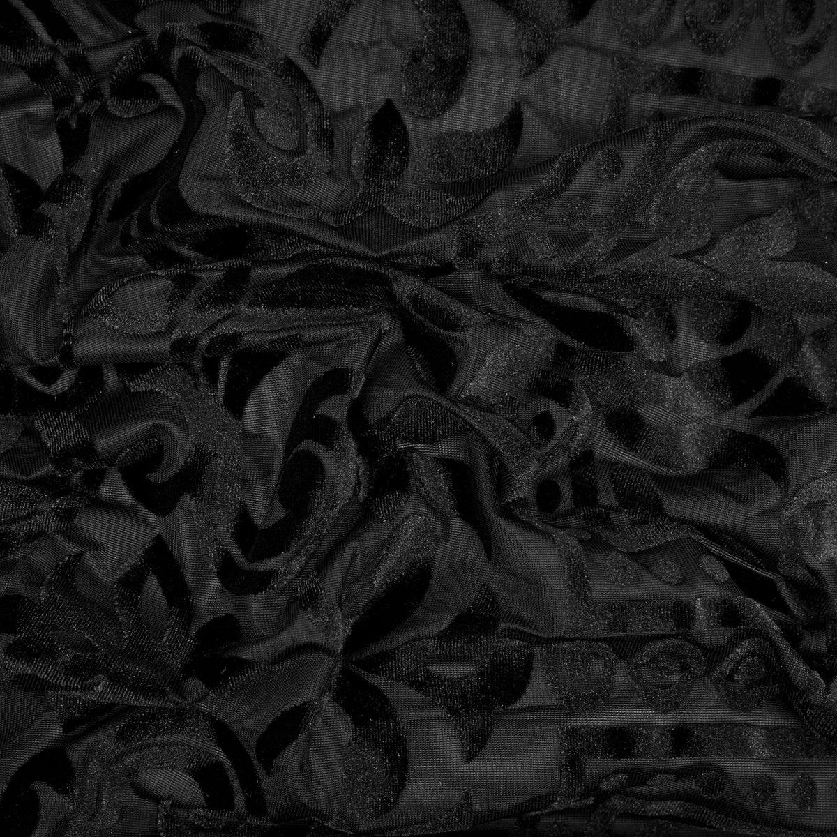 Black Burnout Velvet Floral T‑Shirt for Luxury Statement Streetwear | H8S S26 n4
